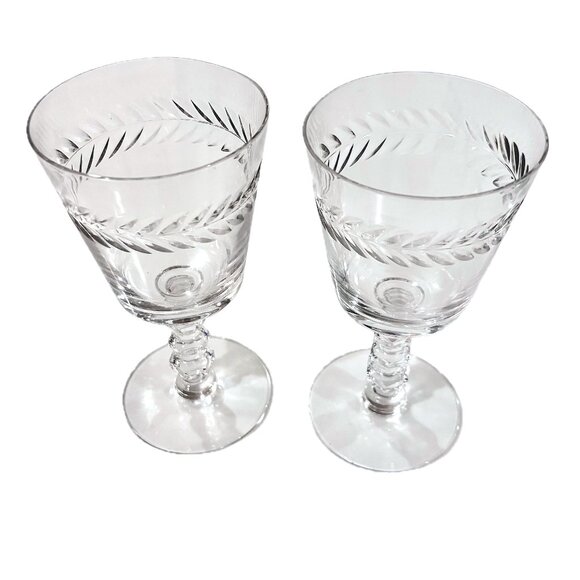 2 Vintage Tiffin-Franciscan Woodstock Wine/Water Goblets Hand Blown Cut Crystal - Picture 2 of 6